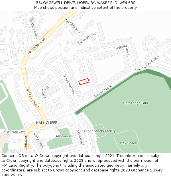 56, GAGEWELL DRIVE, HORBURY, WAKEFIELD, WF4 6BS: Location map and indicative extent of plot