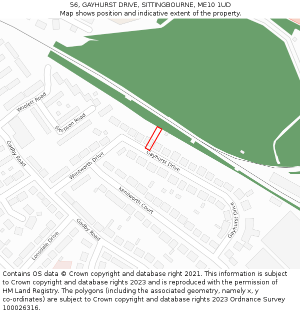 56, GAYHURST DRIVE, SITTINGBOURNE, ME10 1UD: Location map and indicative extent of plot