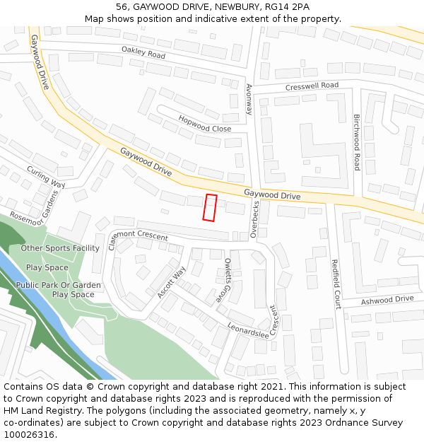 56, GAYWOOD DRIVE, NEWBURY, RG14 2PA: Location map and indicative extent of plot