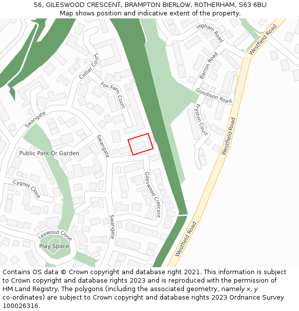 56, GILESWOOD CRESCENT, BRAMPTON BIERLOW, ROTHERHAM, S63 6BU: Location map and indicative extent of plot