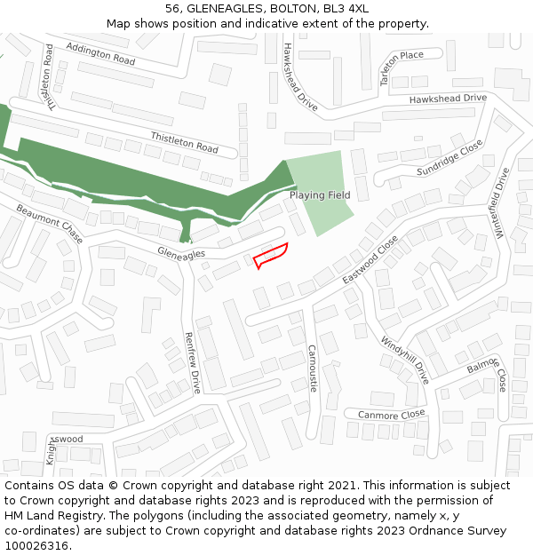 56, GLENEAGLES, BOLTON, BL3 4XL: Location map and indicative extent of plot