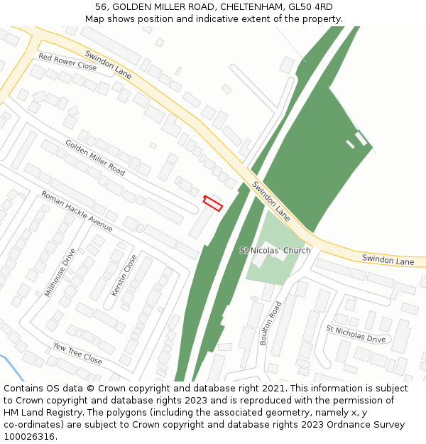 56, GOLDEN MILLER ROAD, CHELTENHAM, GL50 4RD: Location map and indicative extent of plot