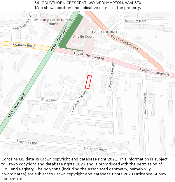 56, GOLDTHORN CRESCENT, WOLVERHAMPTON, WV4 5TX: Location map and indicative extent of plot
