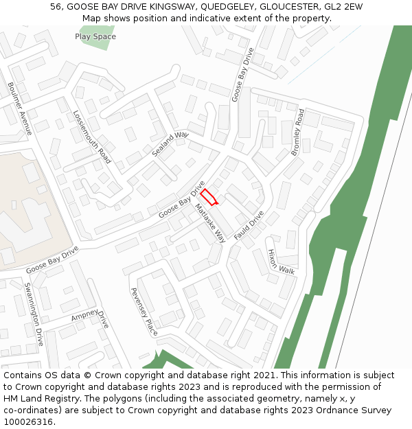 56, GOOSE BAY DRIVE KINGSWAY, QUEDGELEY, GLOUCESTER, GL2 2EW: Location map and indicative extent of plot