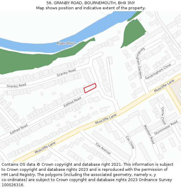 56, GRANBY ROAD, BOURNEMOUTH, BH9 3NY: Location map and indicative extent of plot
