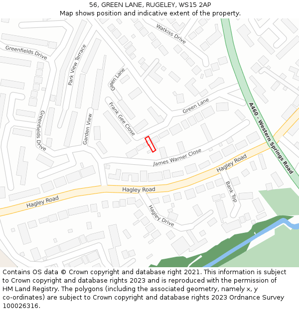 56, GREEN LANE, RUGELEY, WS15 2AP: Location map and indicative extent of plot
