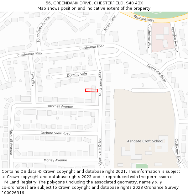 56, GREENBANK DRIVE, CHESTERFIELD, S40 4BX: Location map and indicative extent of plot