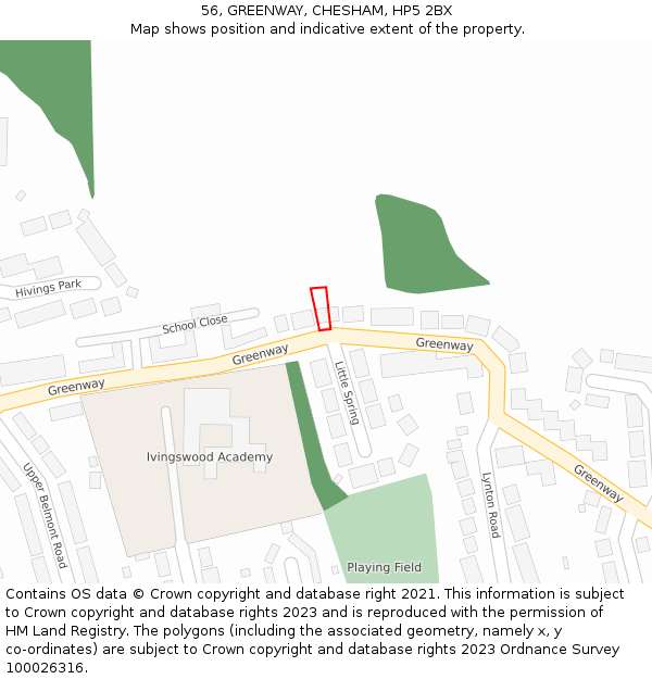56, GREENWAY, CHESHAM, HP5 2BX: Location map and indicative extent of plot