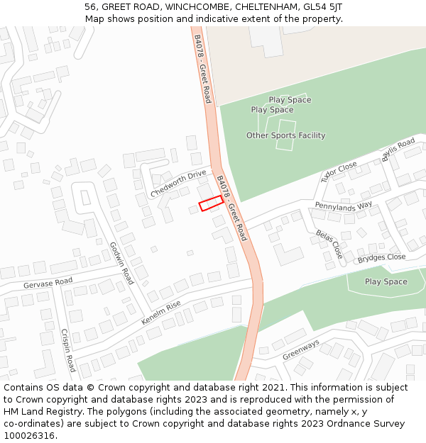 56, GREET ROAD, WINCHCOMBE, CHELTENHAM, GL54 5JT: Location map and indicative extent of plot