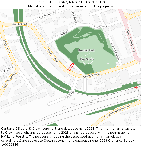 56, GRENFELL ROAD, MAIDENHEAD, SL6 1HG: Location map and indicative extent of plot