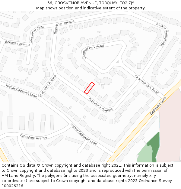 56, GROSVENOR AVENUE, TORQUAY, TQ2 7JY: Location map and indicative extent of plot