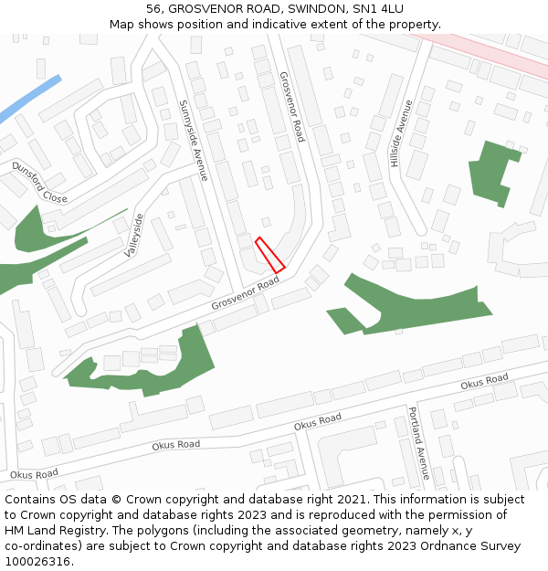 56, GROSVENOR ROAD, SWINDON, SN1 4LU: Location map and indicative extent of plot