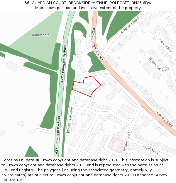 56, GUARDIAN COURT, BROOKSIDE AVENUE, POLEGATE, BN26 6DW: Location map and indicative extent of plot