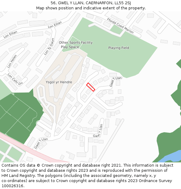 56, GWEL Y LLAN, CAERNARFON, LL55 2SJ: Location map and indicative extent of plot