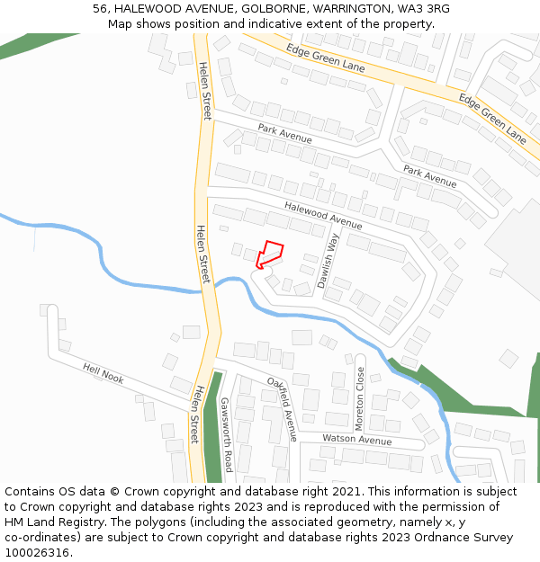 56, HALEWOOD AVENUE, GOLBORNE, WARRINGTON, WA3 3RG: Location map and indicative extent of plot