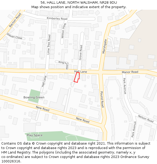 56, HALL LANE, NORTH WALSHAM, NR28 9DU: Location map and indicative extent of plot
