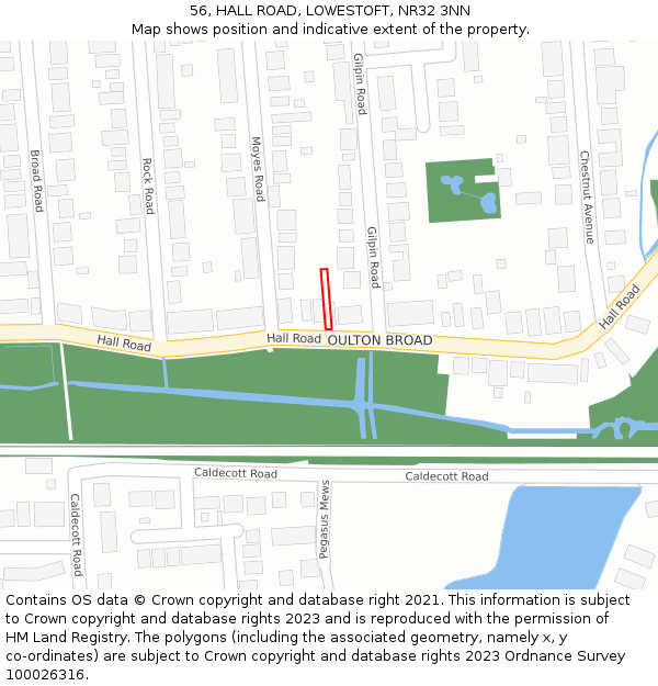 56, HALL ROAD, LOWESTOFT, NR32 3NN: Location map and indicative extent of plot