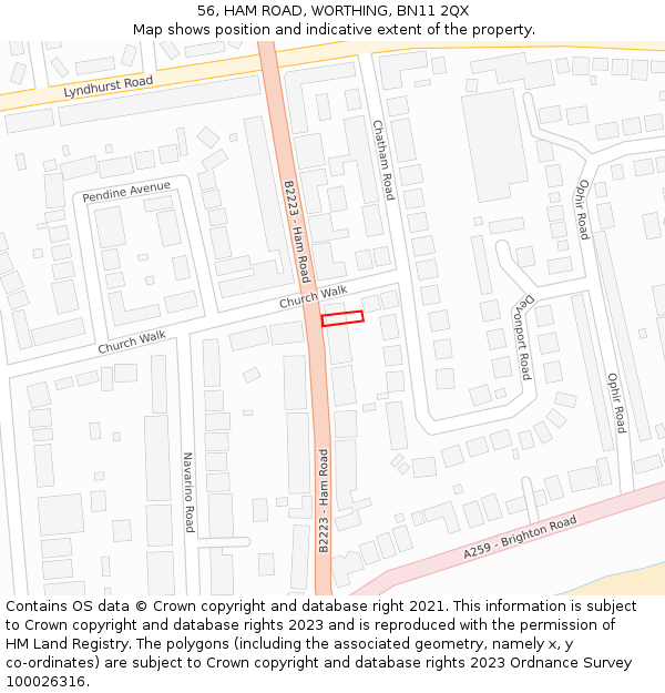 56, HAM ROAD, WORTHING, BN11 2QX: Location map and indicative extent of plot