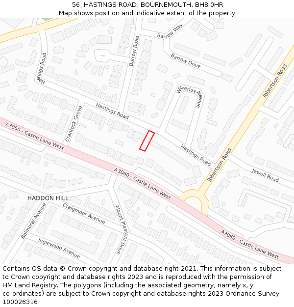 56, HASTINGS ROAD, BOURNEMOUTH, BH8 0HR: Location map and indicative extent of plot