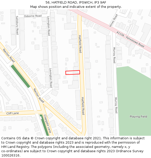 56, HATFIELD ROAD, IPSWICH, IP3 9AF: Location map and indicative extent of plot