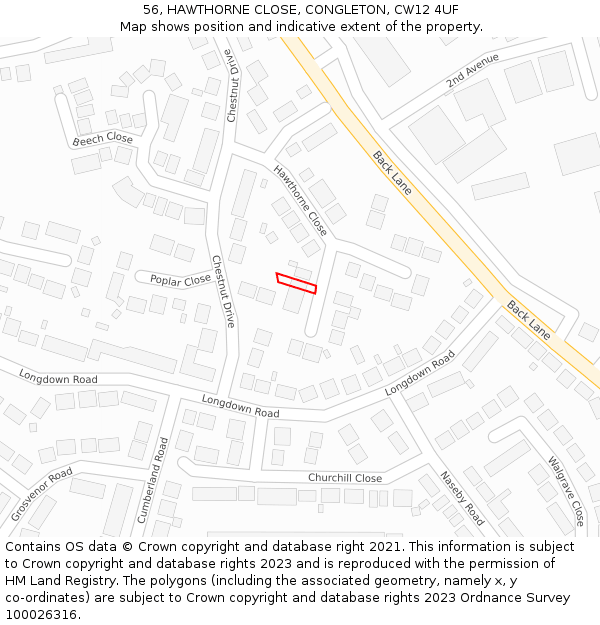 56, HAWTHORNE CLOSE, CONGLETON, CW12 4UF: Location map and indicative extent of plot