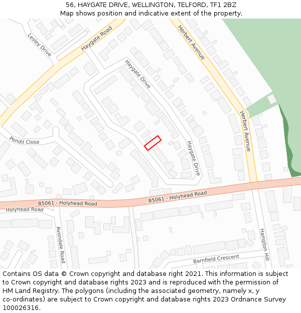 56, HAYGATE DRIVE, WELLINGTON, TELFORD, TF1 2BZ: Location map and indicative extent of plot