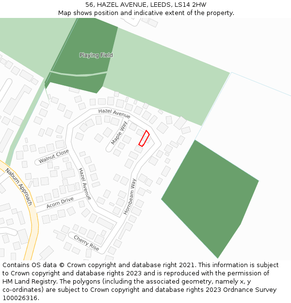 56, HAZEL AVENUE, LEEDS, LS14 2HW: Location map and indicative extent of plot
