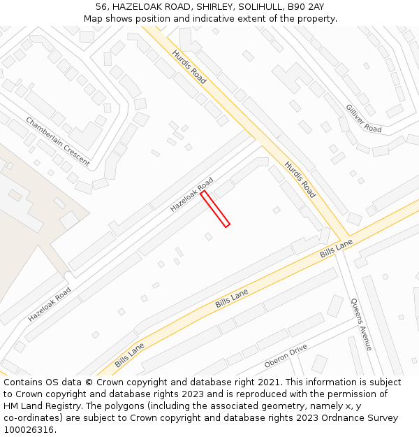 56, HAZELOAK ROAD, SHIRLEY, SOLIHULL, B90 2AY: Location map and indicative extent of plot