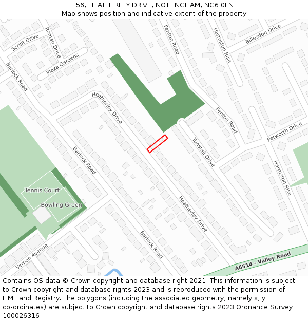 56, HEATHERLEY DRIVE, NOTTINGHAM, NG6 0FN: Location map and indicative extent of plot