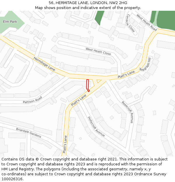 56, HERMITAGE LANE, LONDON, NW2 2HG: Location map and indicative extent of plot