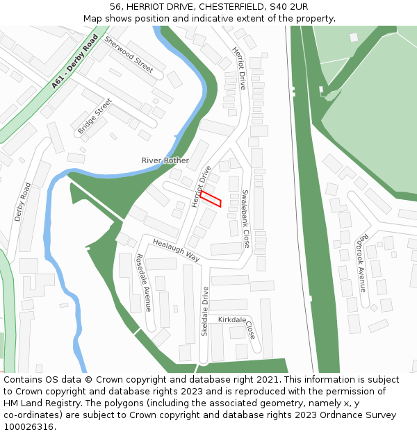 56, HERRIOT DRIVE, CHESTERFIELD, S40 2UR: Location map and indicative extent of plot
