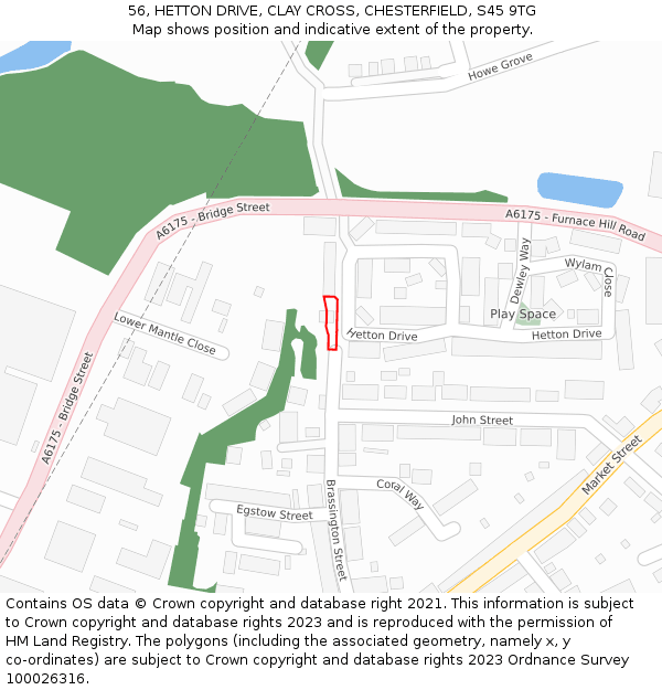 56, HETTON DRIVE, CLAY CROSS, CHESTERFIELD, S45 9TG: Location map and indicative extent of plot