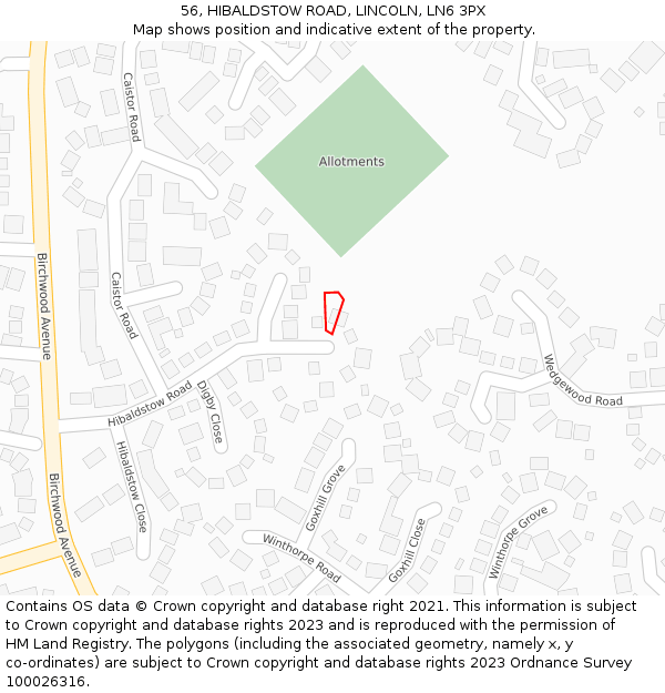 56, HIBALDSTOW ROAD, LINCOLN, LN6 3PX: Location map and indicative extent of plot