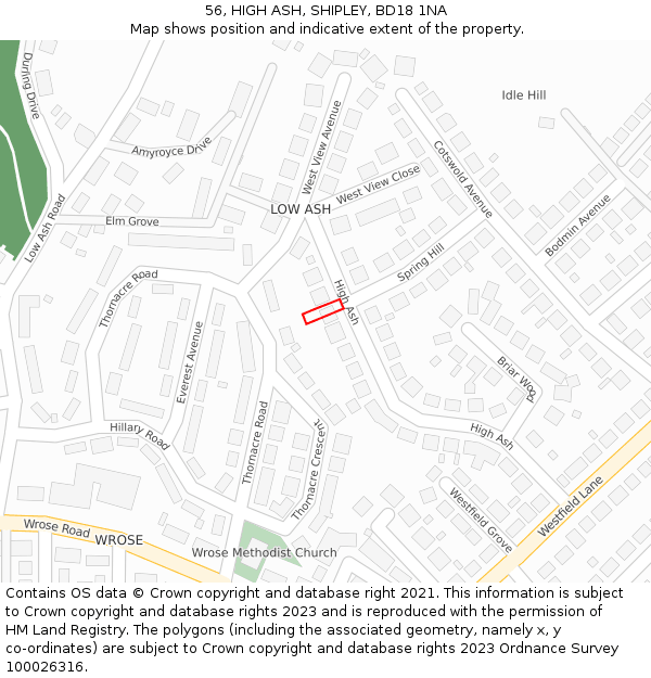 56, HIGH ASH, SHIPLEY, BD18 1NA: Location map and indicative extent of plot