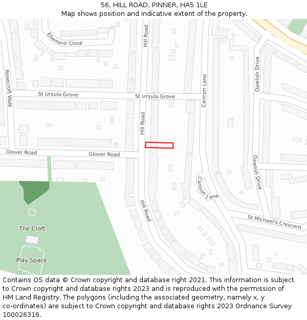 56, HILL ROAD, PINNER, HA5 1LE: Location map and indicative extent of plot