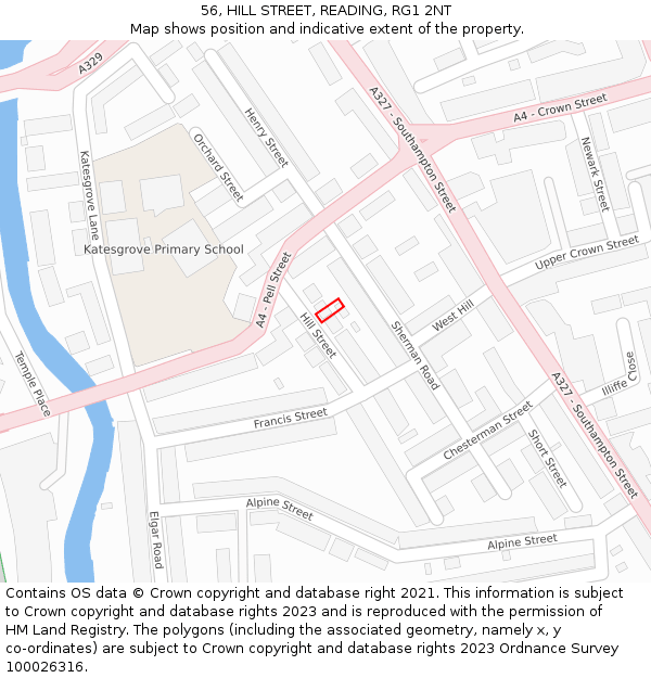 56, HILL STREET, READING, RG1 2NT: Location map and indicative extent of plot