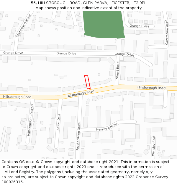 56, HILLSBOROUGH ROAD, GLEN PARVA, LEICESTER, LE2 9PL: Location map and indicative extent of plot