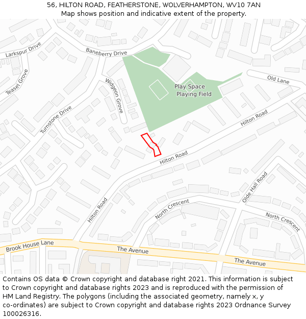 56, HILTON ROAD, FEATHERSTONE, WOLVERHAMPTON, WV10 7AN: Location map and indicative extent of plot
