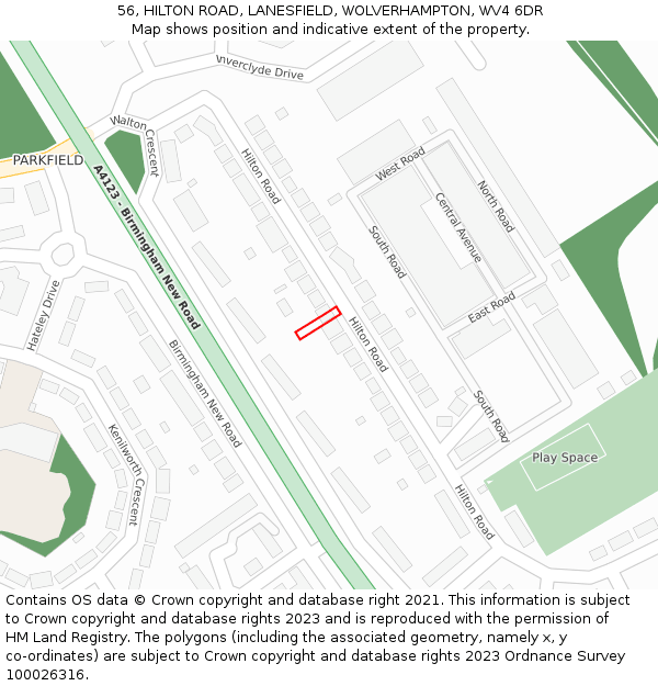 56, HILTON ROAD, LANESFIELD, WOLVERHAMPTON, WV4 6DR: Location map and indicative extent of plot