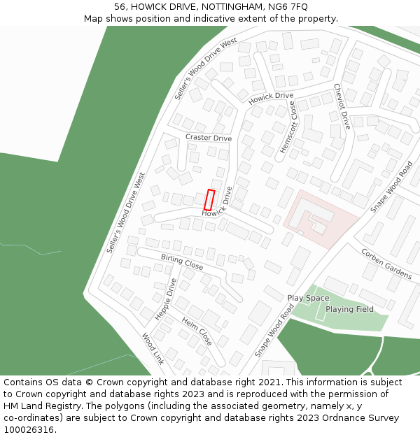 56, HOWICK DRIVE, NOTTINGHAM, NG6 7FQ: Location map and indicative extent of plot