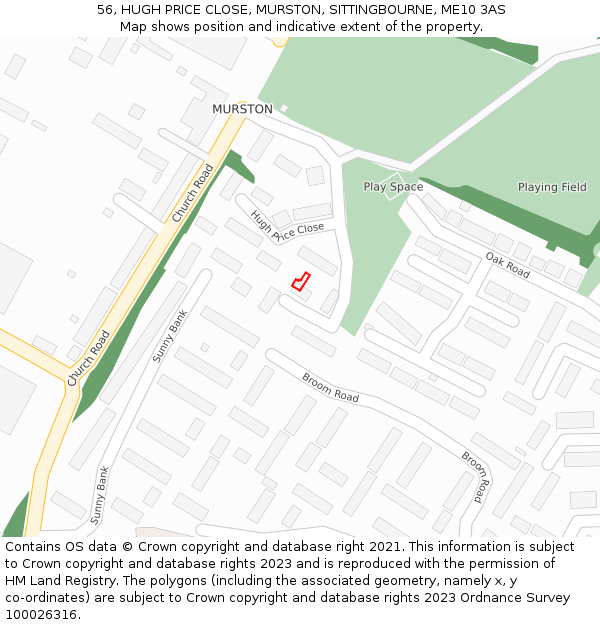 56, HUGH PRICE CLOSE, MURSTON, SITTINGBOURNE, ME10 3AS: Location map and indicative extent of plot