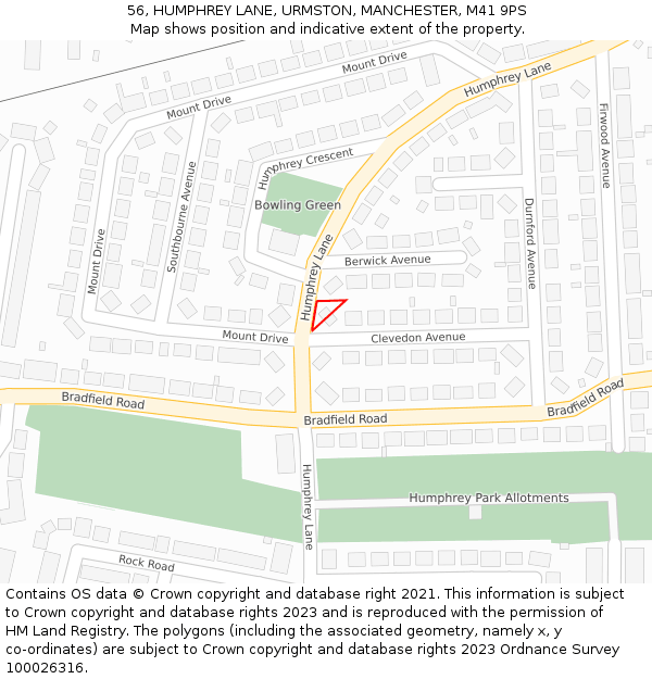 56, HUMPHREY LANE, URMSTON, MANCHESTER, M41 9PS: Location map and indicative extent of plot