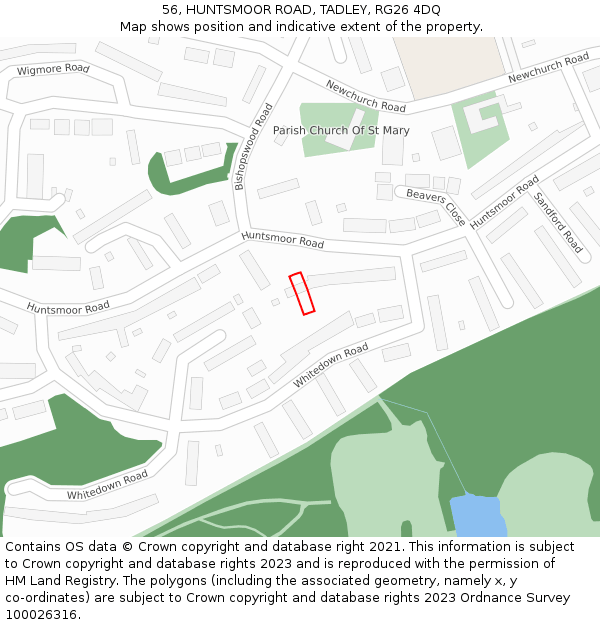 56, HUNTSMOOR ROAD, TADLEY, RG26 4DQ: Location map and indicative extent of plot