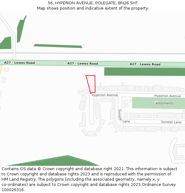 56, HYPERION AVENUE, POLEGATE, BN26 5HT: Location map and indicative extent of plot