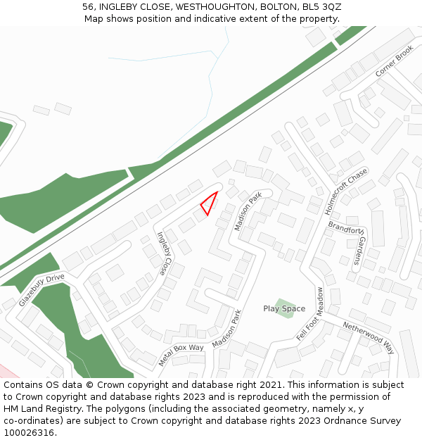 56, INGLEBY CLOSE, WESTHOUGHTON, BOLTON, BL5 3QZ: Location map and indicative extent of plot