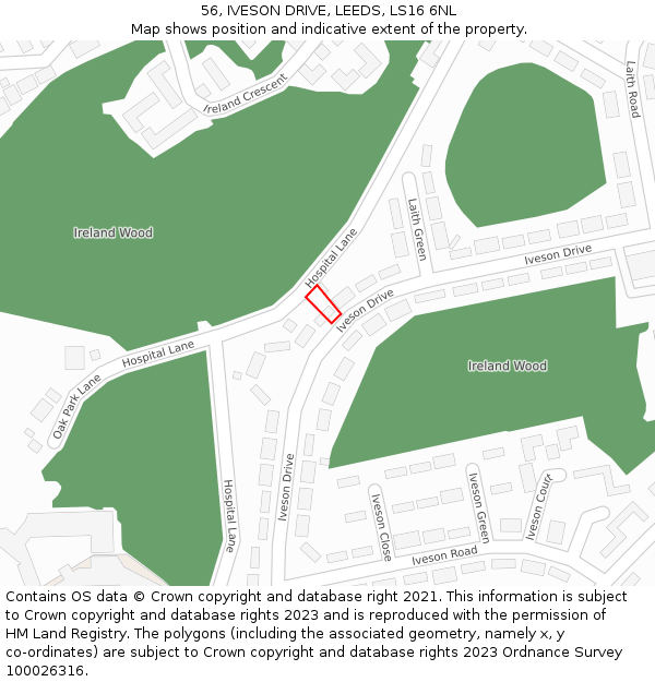 56, IVESON DRIVE, LEEDS, LS16 6NL: Location map and indicative extent of plot