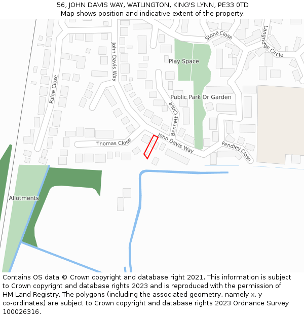56, JOHN DAVIS WAY, WATLINGTON, KING'S LYNN, PE33 0TD: Location map and indicative extent of plot