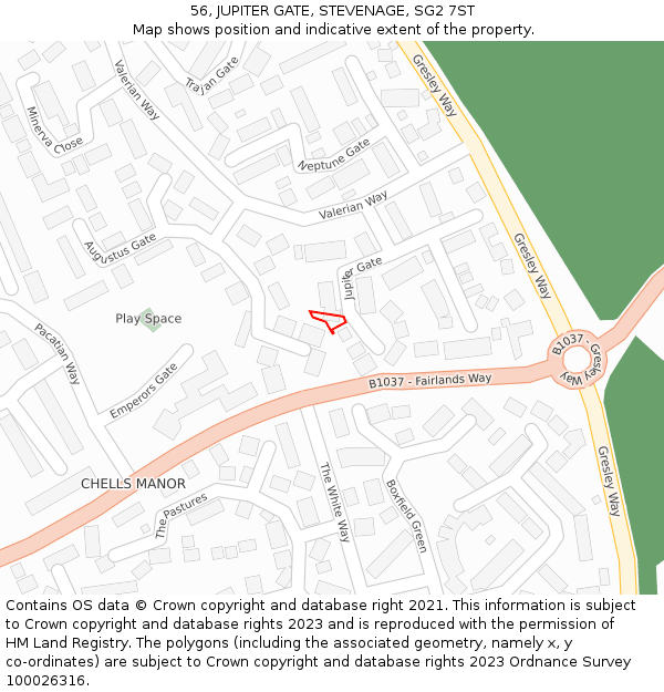 56, JUPITER GATE, STEVENAGE, SG2 7ST: Location map and indicative extent of plot