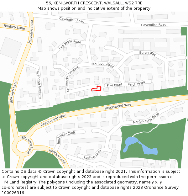 56, KENILWORTH CRESCENT, WALSALL, WS2 7RE: Location map and indicative extent of plot