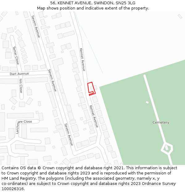 56, KENNET AVENUE, SWINDON, SN25 3LG: Location map and indicative extent of plot
